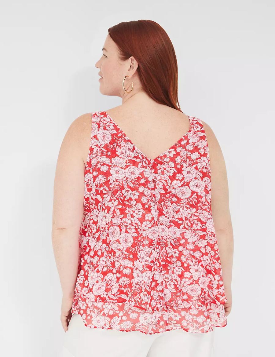 Μπλουζακια Αμανικα γυναικεια Lane Bryant Swing Double-Layer Chiffon κοκκινα | YJP4915BB