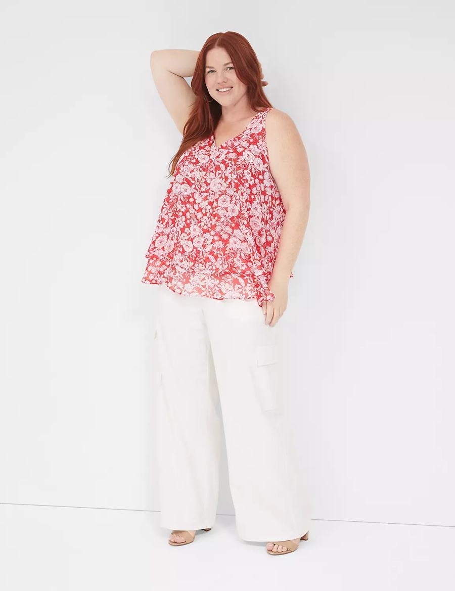 Μπλουζακια Αμανικα γυναικεια Lane Bryant Swing Double-Layer Chiffon κοκκινα | YJP4915BB