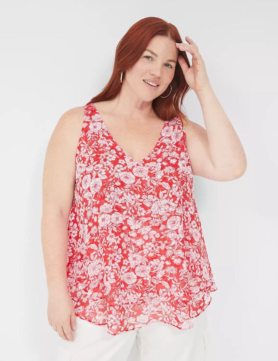 Μπλουζακια Αμανικα γυναικεια Lane Bryant Swing Double-Layer Chiffon κοκκινα | YJP4915BB