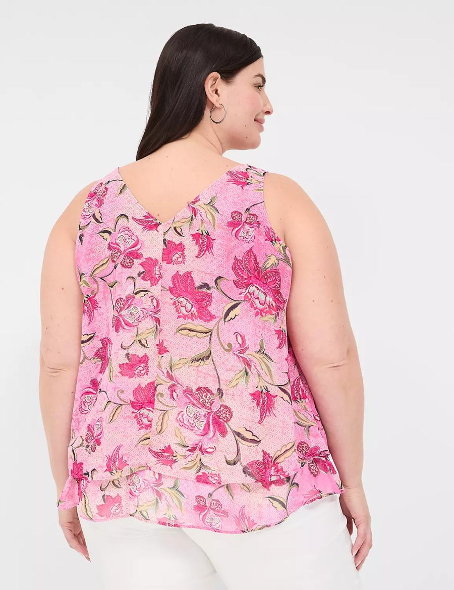 Μπλουζακια Αμανικα γυναικεια Lane Bryant Swing Double-Layer Chiffon ροζ ροζ | SLY8789LV