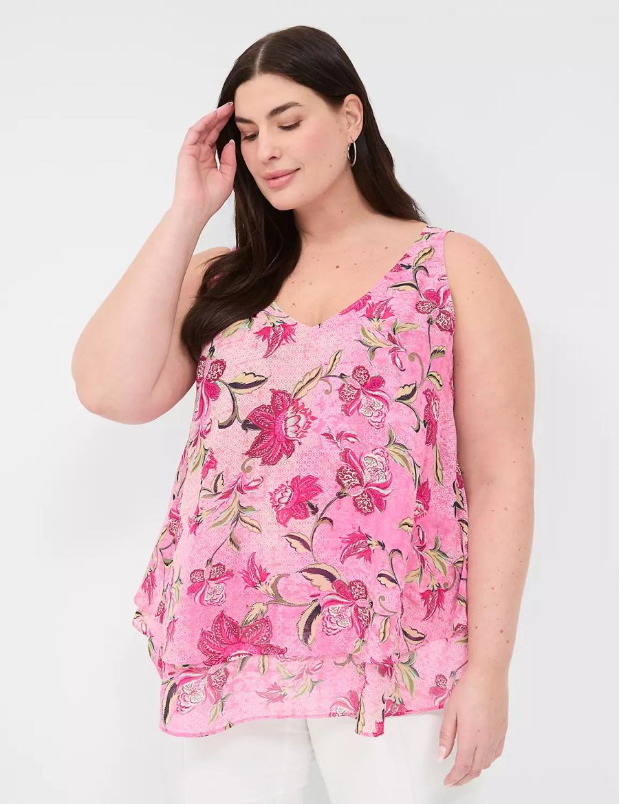 Μπλουζακια Αμανικα γυναικεια Lane Bryant Swing Double-Layer Chiffon ροζ ροζ | SLY8789LV