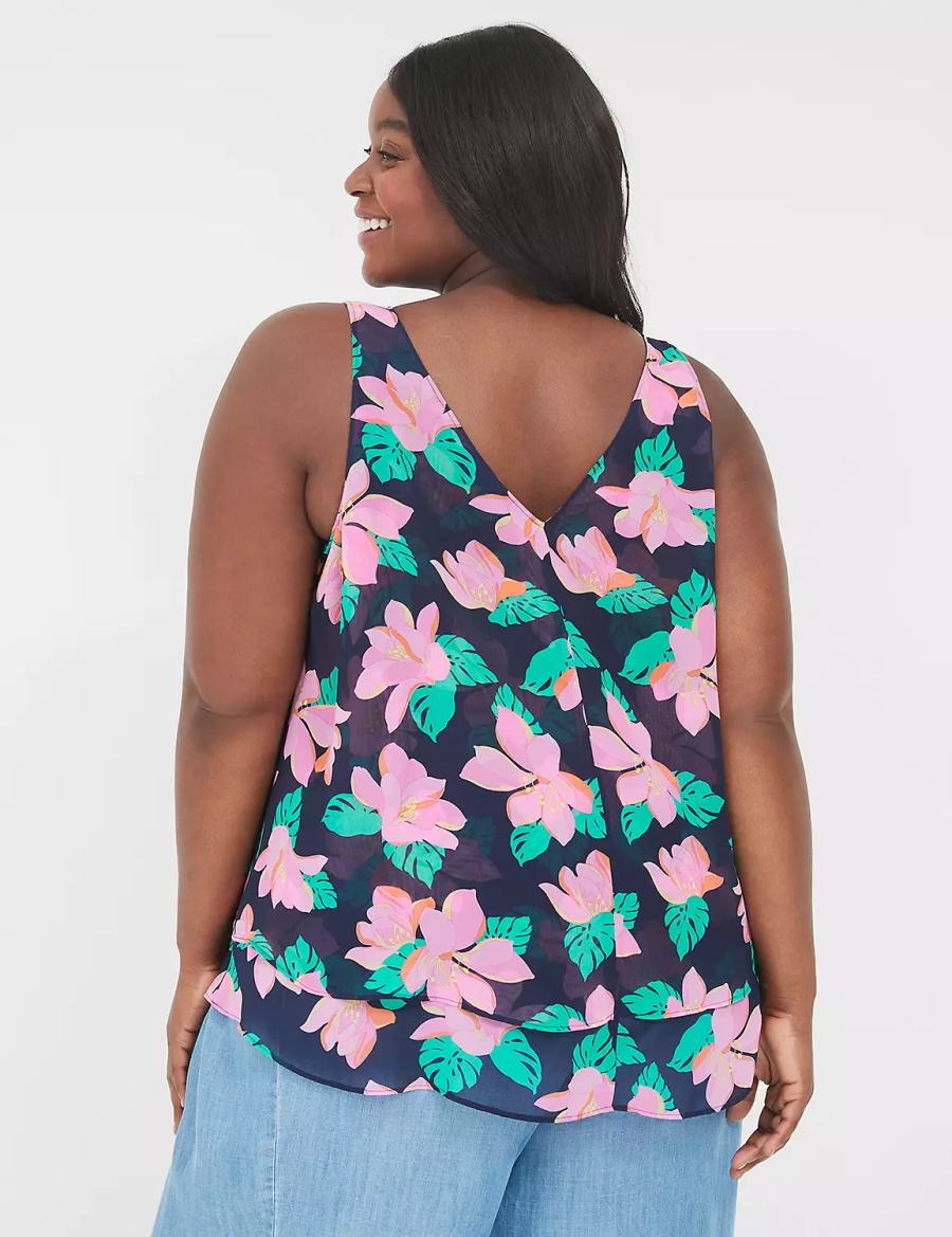 Μπλουζακια Αμανικα γυναικεια Lane Bryant Swing Double-Layer Chiffon ροζ σκουρο μπλε | QMJ8165XO