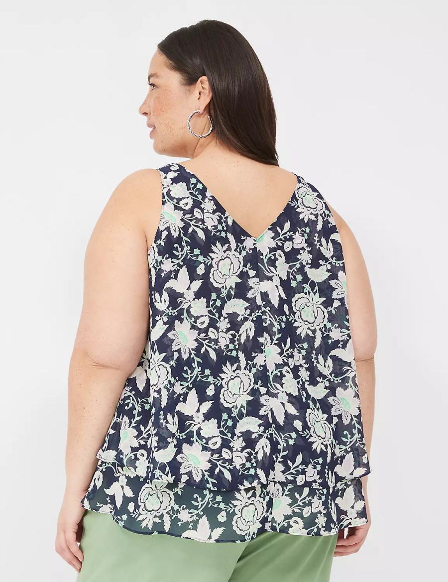 Μπλουζακια Αμανικα γυναικεια Lane Bryant Swing Double-Layer Chiffon σκουρο μπλε μωβ | IYU1887TL