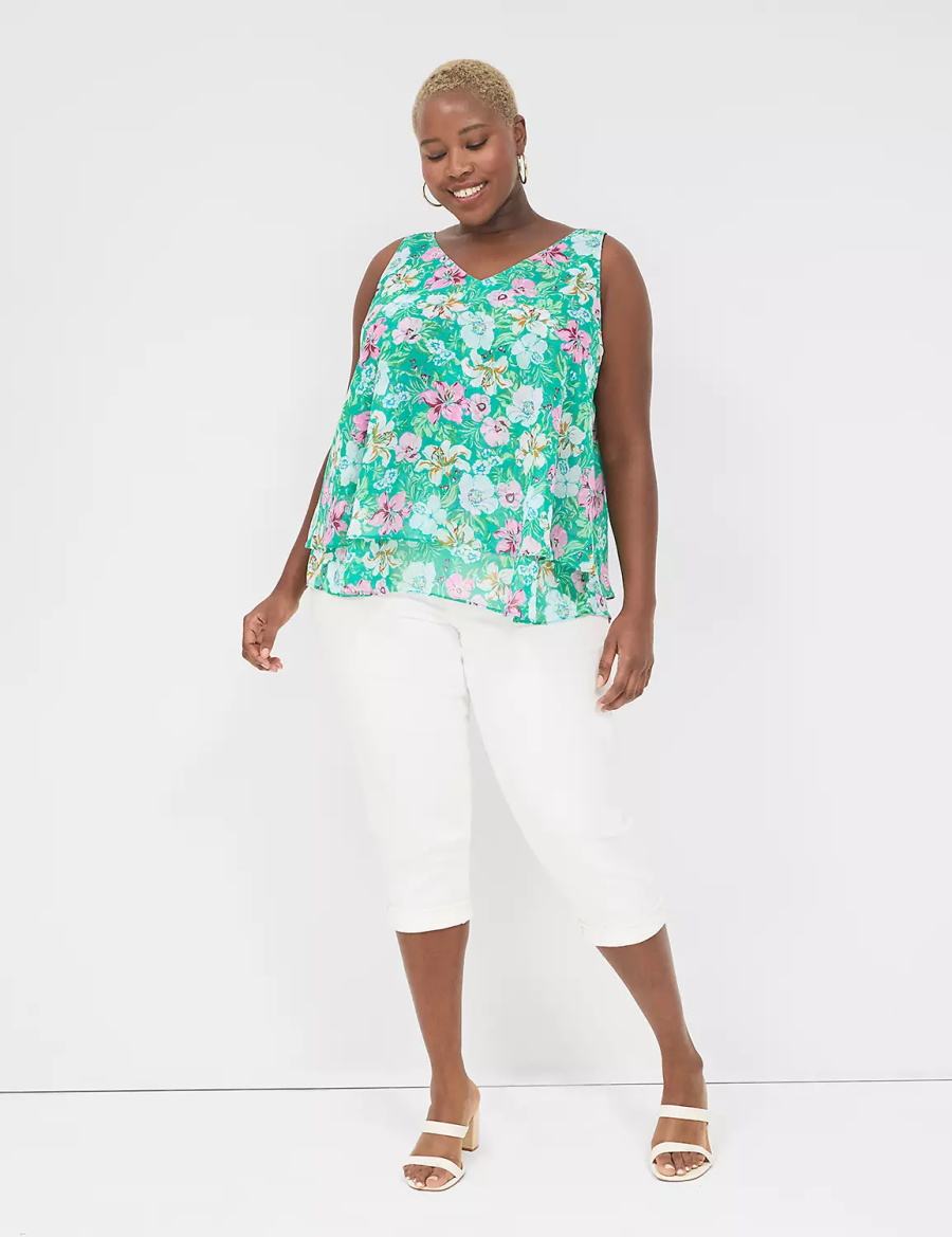 Μπλουζακια Αμανικα γυναικεια Lane Bryant Swing Double-Layer Chiffon ανοιχτο τυρκουάζ | DKG4463GR