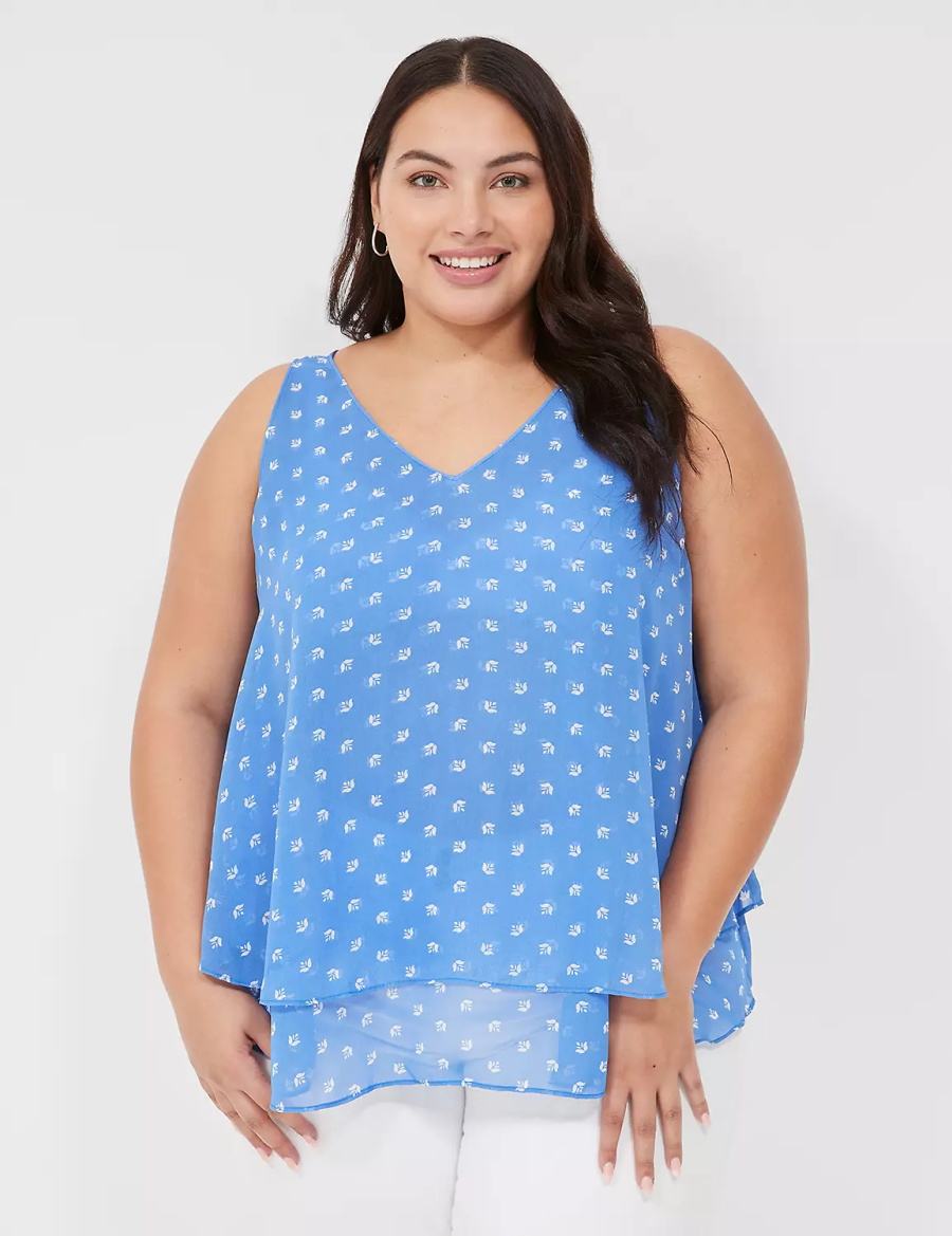 Μπλουζακια Αμανικα γυναικεια Lane Bryant Swing Double-Layer Chiffon μπλε | RDA5161HM