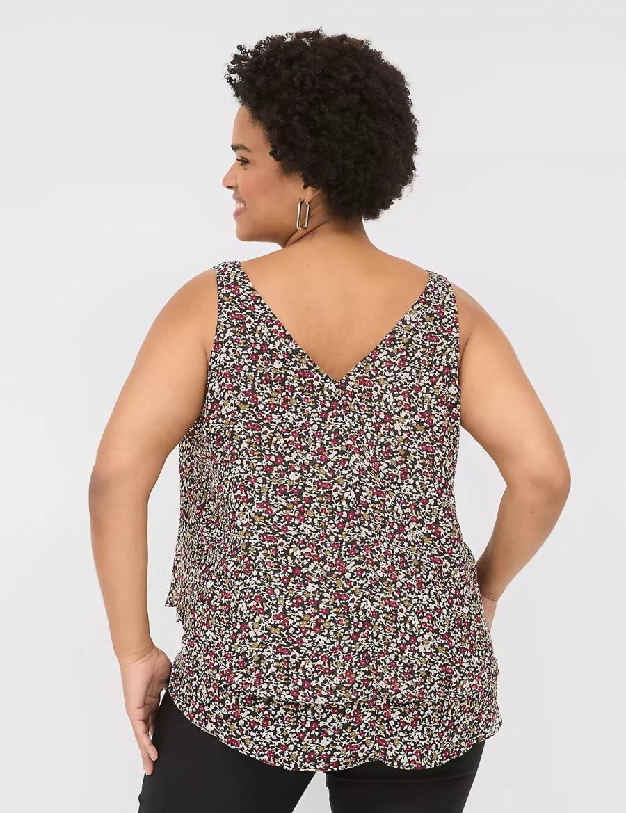 Μπλουζακια Αμανικα γυναικεια Lane Bryant Swing Double-Layer Chiffon μαυρα Πολύχρωμο | CZC9817AJ