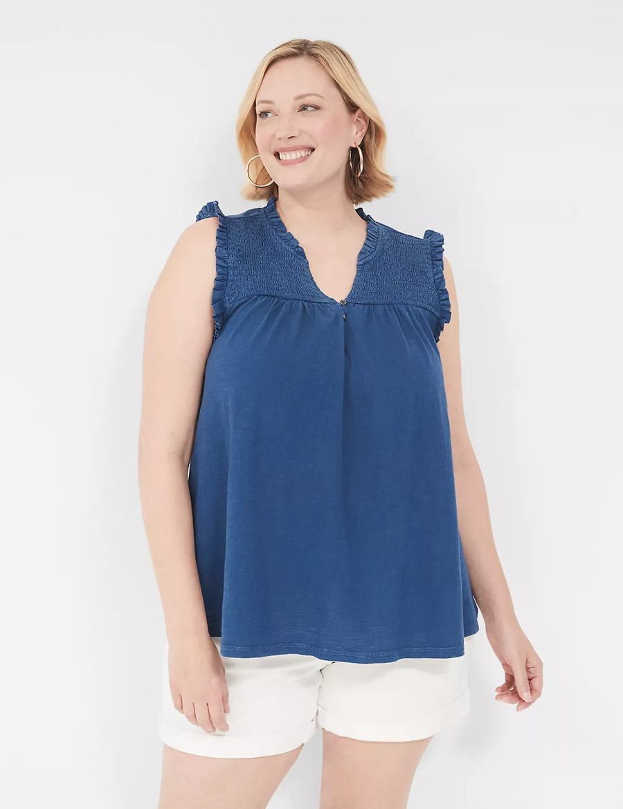 Μπλουζακια Αμανικα γυναικεια Lane Bryant Swing Ruffle Notch-Neck μπλε | RUS9264KH