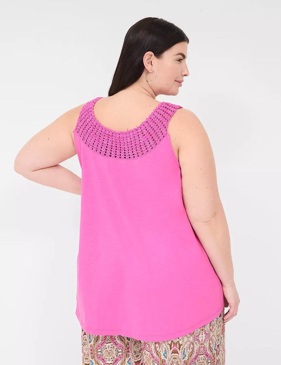 Μπλουζακια Αμανικα γυναικεια Lane Bryant Swing Sleeveless Crochet-Neck Top ροζ | PTZ8596FV