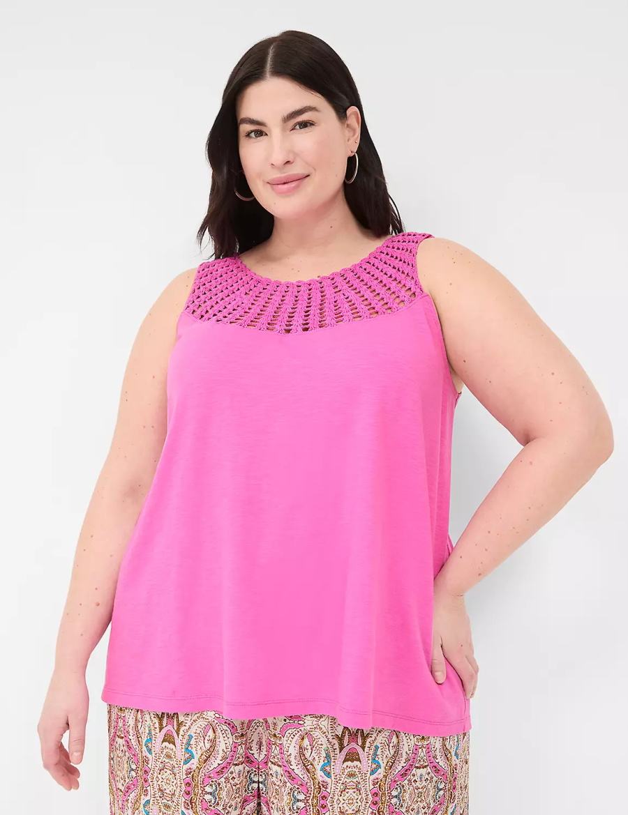 Μπλουζακια Αμανικα γυναικεια Lane Bryant Swing Sleeveless Crochet-Neck Top ροζ | PTZ8596FV