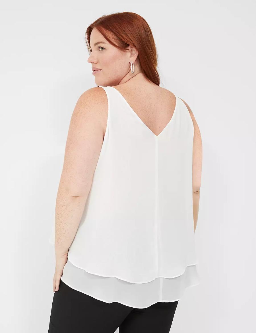 Μπλουζακια Αμανικα γυναικεια Lane Bryant Swing Sleeveless Double-Layer Shell ασπρα ροζ | XKJ4315SU