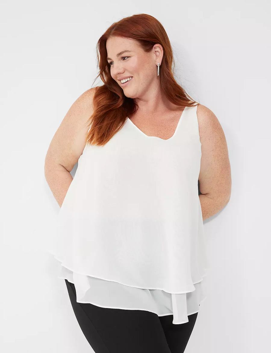 Μπλουζακια Αμανικα γυναικεια Lane Bryant Swing Sleeveless Double-Layer Shell ασπρα ροζ | XKJ4315SU