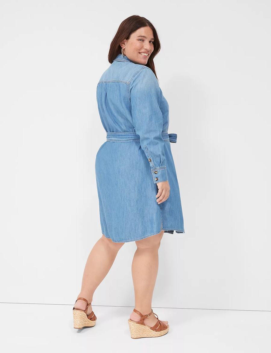 Πουκάμισο Φόρεμα γυναικεια Lane Bryant Tie-Waist Denim μπλε | NEK5446LL