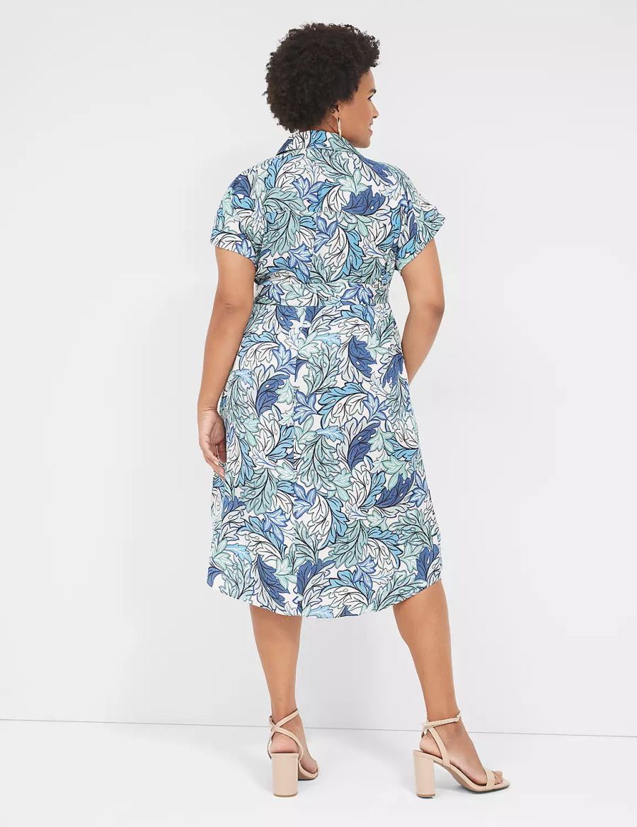 Πουκάμισο Φόρεμα γυναικεια Lane Bryant Tie-Waist Midi μπλε Πολύχρωμο | RPP4921CX