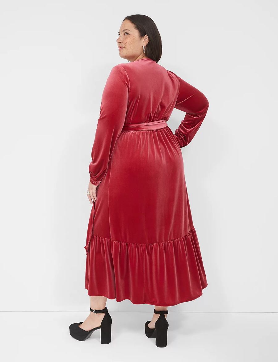 Μίντι Φόρεμα γυναικεια Lane Bryant Tiered Wrap Velvet σκούρο κοκκινα | KIV7816ZK