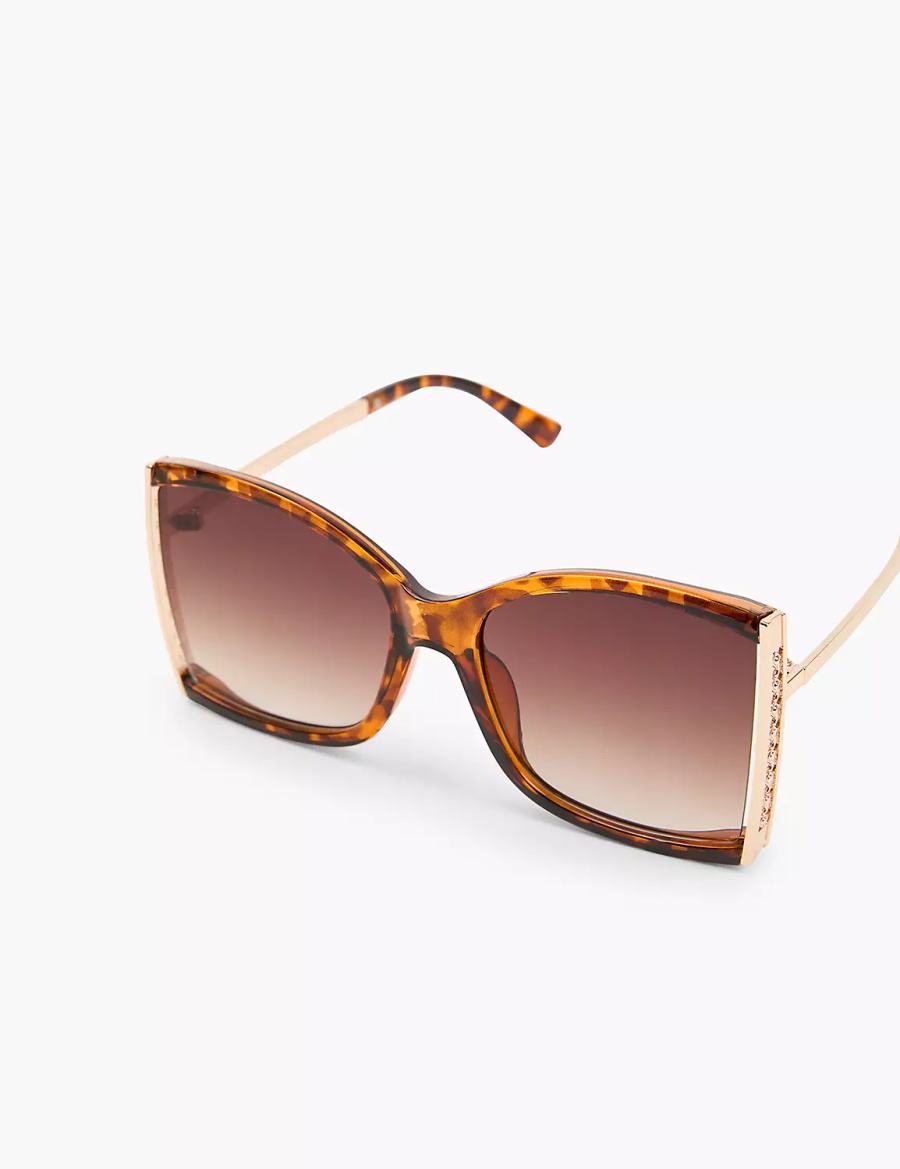 Γυαλια Ηλιου γυναικεια Lane Bryant Tortoiseshell Print With Goldtone Hinge Square καφε | PIL8762WN