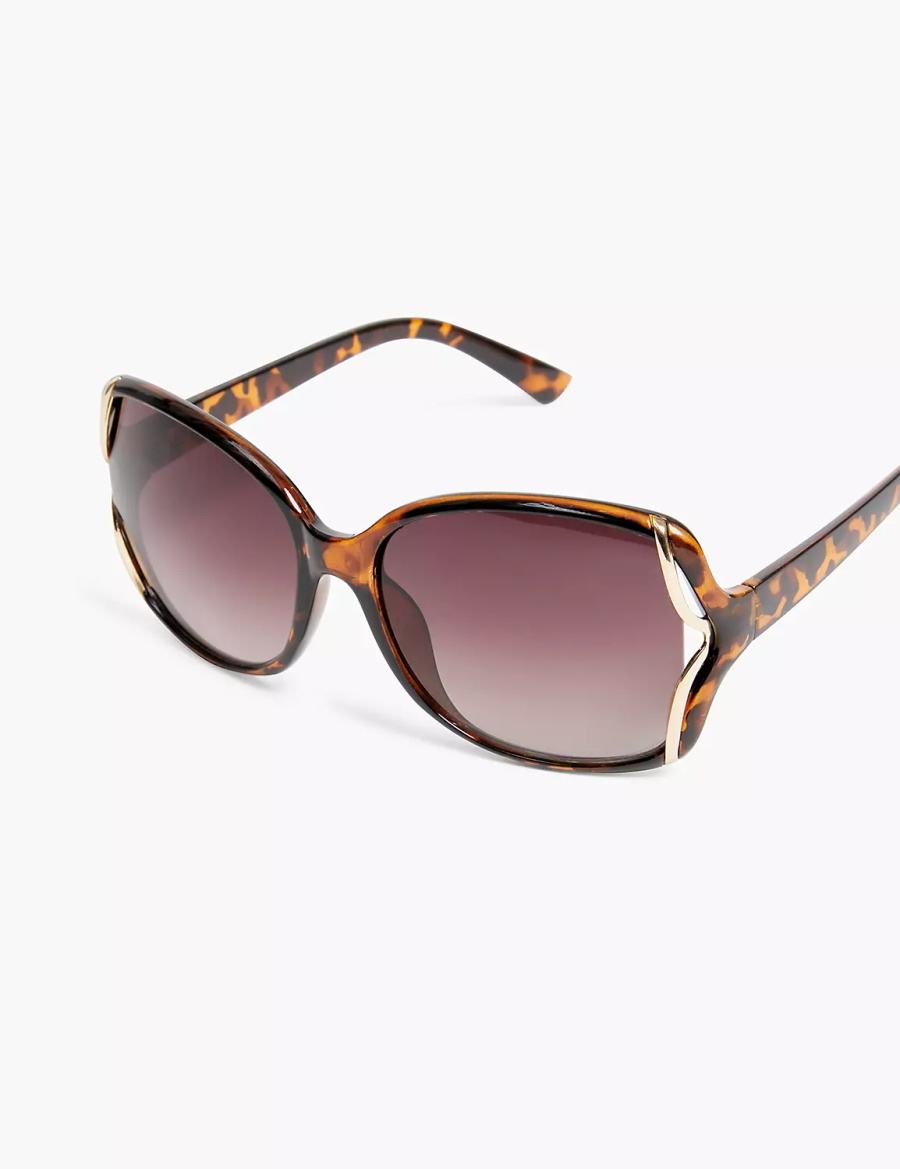 Γυαλια Ηλιου γυναικεια Lane Bryant Tortoiseshell Print & Goldtone Side-Detail Rounded Square κίτρινα | CAI7266BI