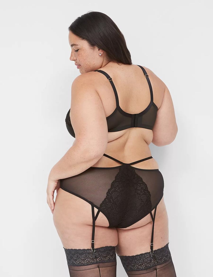 Σουτιέν Μπαλκονέτ γυναικεια Lane Bryant Unlined Caged Lace μαυρα | UTP74TQ