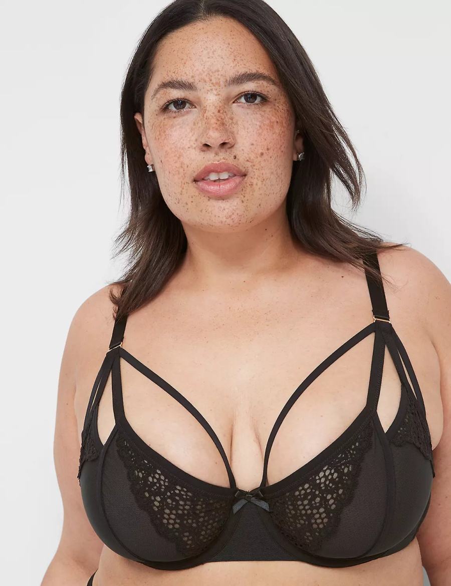 Σουτιέν Μπαλκονέτ γυναικεια Lane Bryant Unlined Caged Lace μαυρα | UTP74TQ