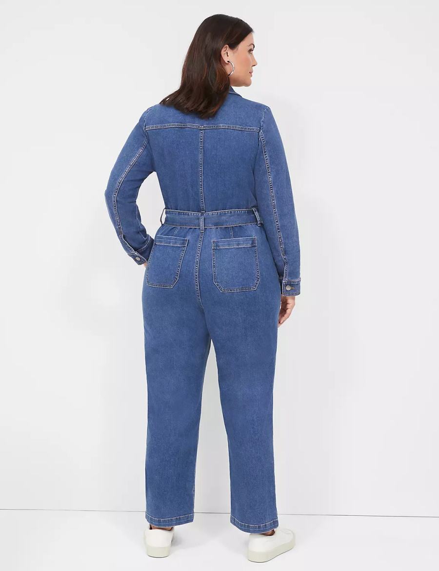 Ολοσωμη Φορμα γυναικεια Lane Bryant Utility Straight Leg Denim μπλε | PWU9126JF