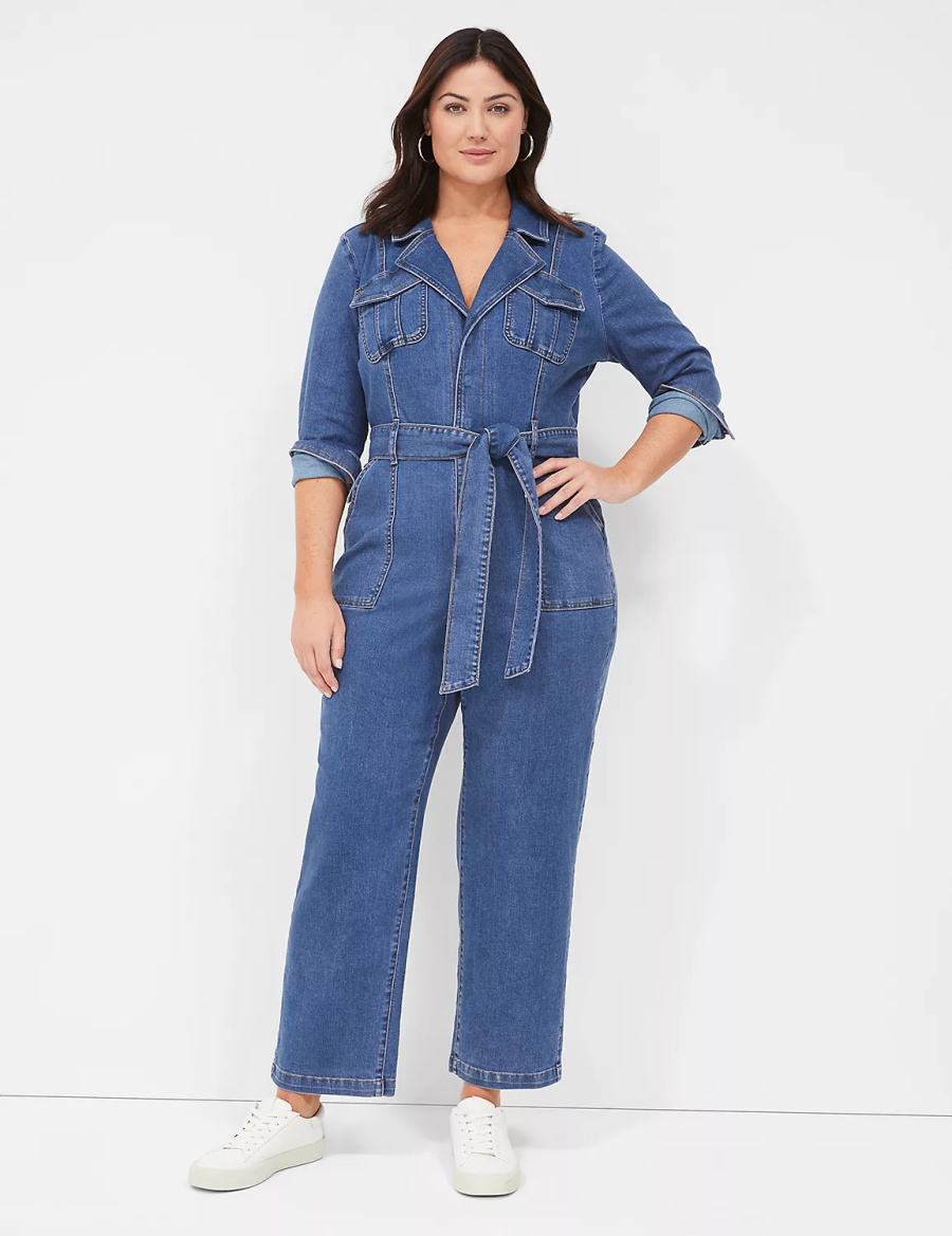 Ολοσωμη Φορμα γυναικεια Lane Bryant Utility Straight Leg Denim μπλε | PWU9126JF