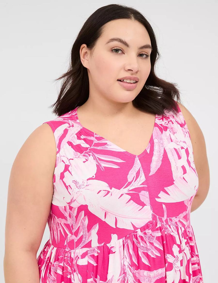 καθημερινο φορεμα γυναικεια Lane Bryant V-Neck Easy Swing ροζ | FDP8350SY