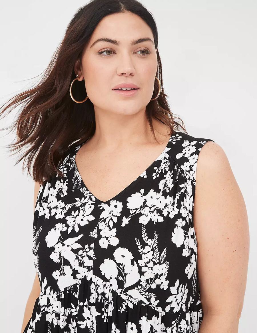 καθημερινο φορεμα γυναικεια Lane Bryant V-Neck Easy Swing μαυρα | MKR2259XZ