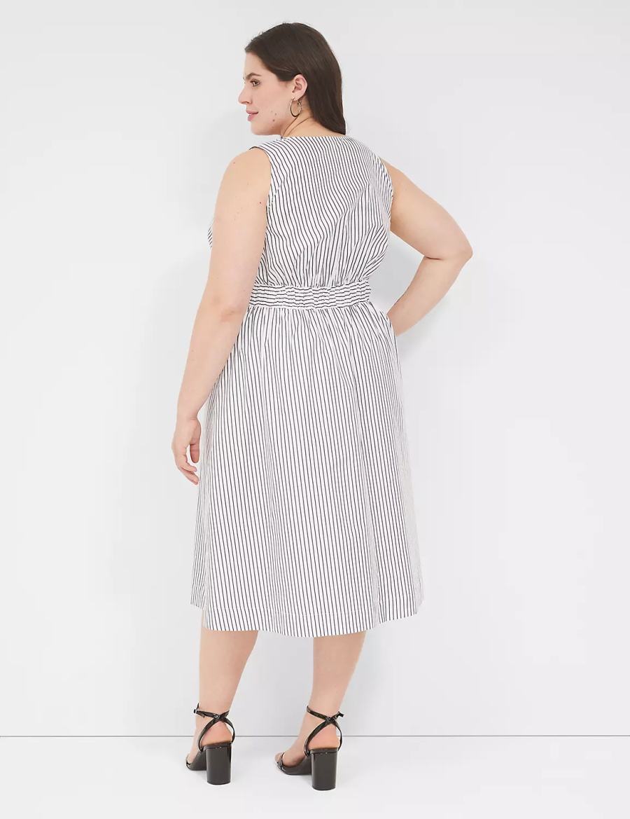 Μίντι Φόρεμα γυναικεια Lane Bryant V-Neck Elastic-Waist ασπρα μαυρα | GHQ8088VF