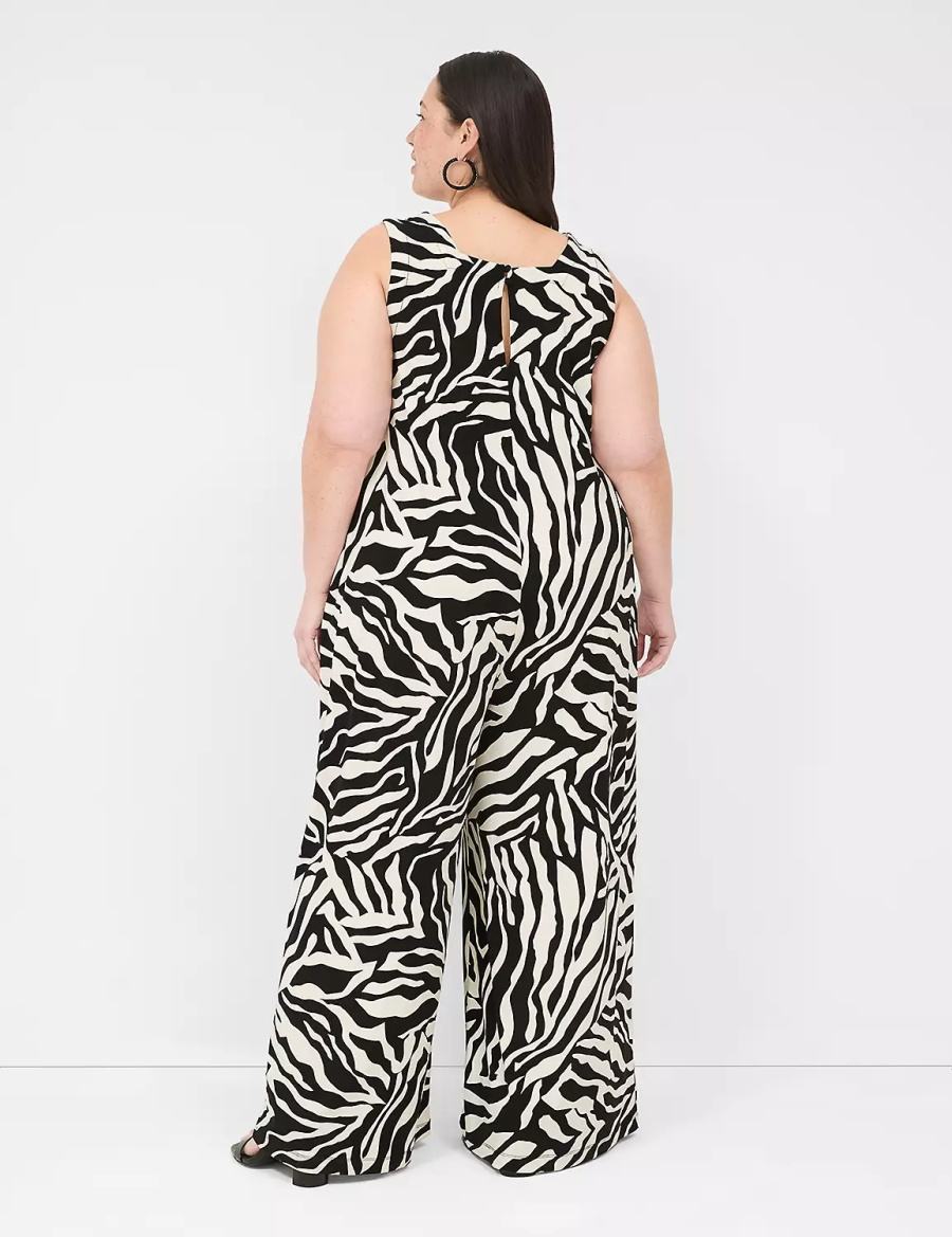 Ολοσωμη Φορμα γυναικεια Lane Bryant V-Neck Wide Leg Jersey ασπρα μαυρα | YLA8691RZ