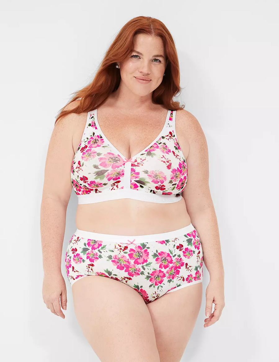 Σουτιέν Χωρίς Επένδυση γυναικεια Lane Bryant Cotton No-Wire ασπρα ροζ | KEO579QO