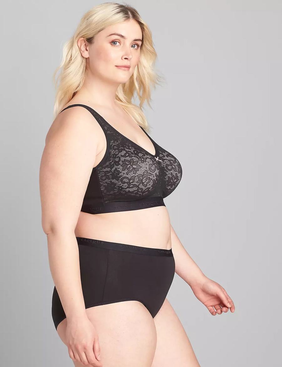 Σουτιέν Χωρίς Επένδυση γυναικεια Lane Bryant Cotton No-Wire with Lace μαυρα | YVF3871GP