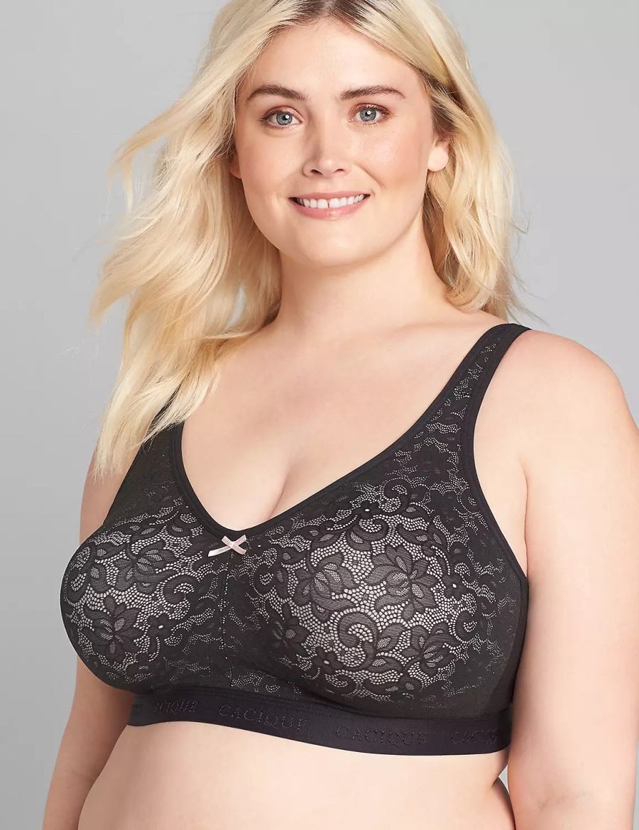 Σουτιέν Χωρίς Επένδυση γυναικεια Lane Bryant Cotton No-Wire with Lace μαυρα | YVF3871GP