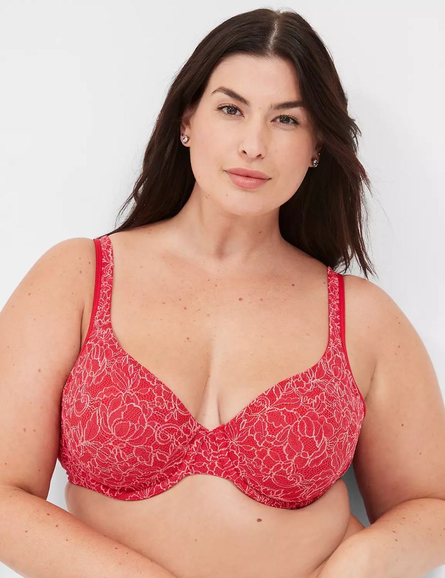 Σουτιέν Χωρίς Επένδυση γυναικεια Lane Bryant Demi with Lace κοκκινα | DHQ7068WL