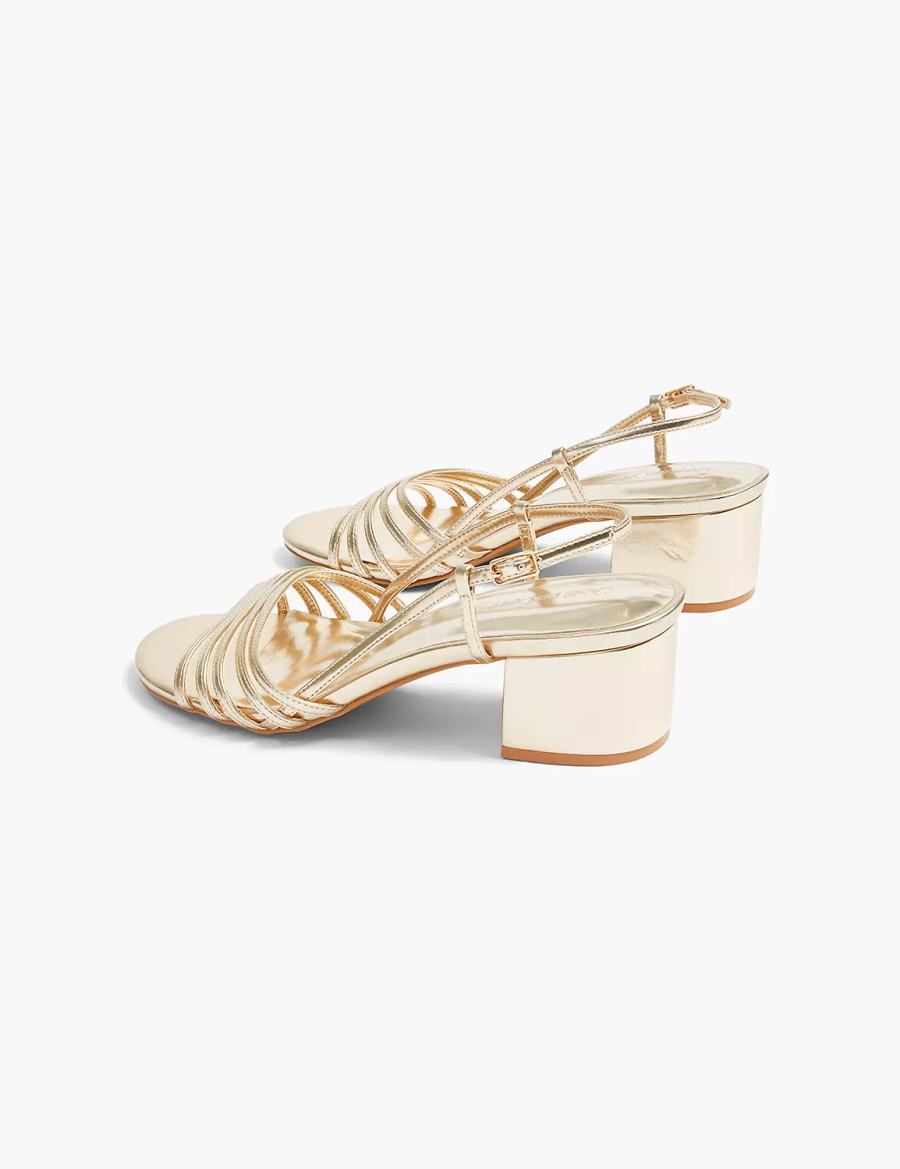 σανδαλια με τακουνι γυναικεια Lane Bryant Dream Cloud Metallic Strappy Low Block Heel χρυσο χρωμα | GKM7535CX