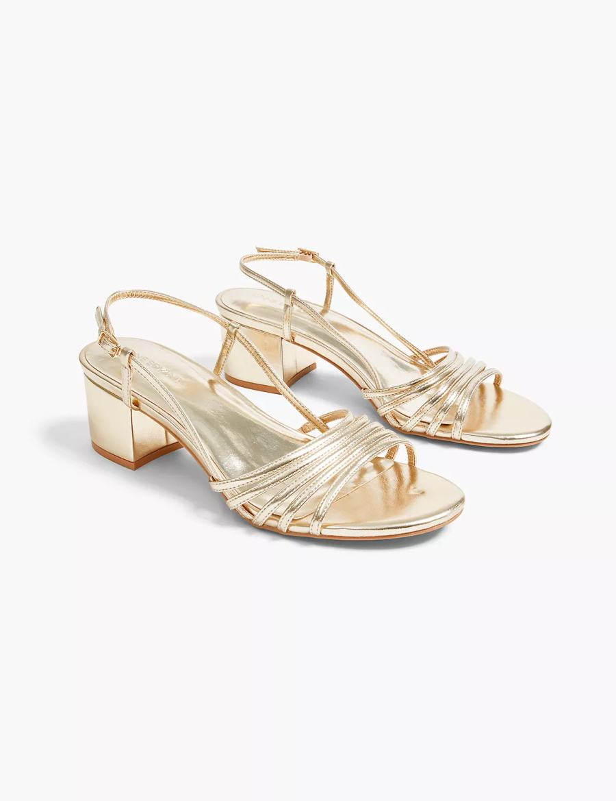 σανδαλια με τακουνι γυναικεια Lane Bryant Dream Cloud Metallic Strappy Low Block Heel χρυσο χρωμα | GKM7535CX