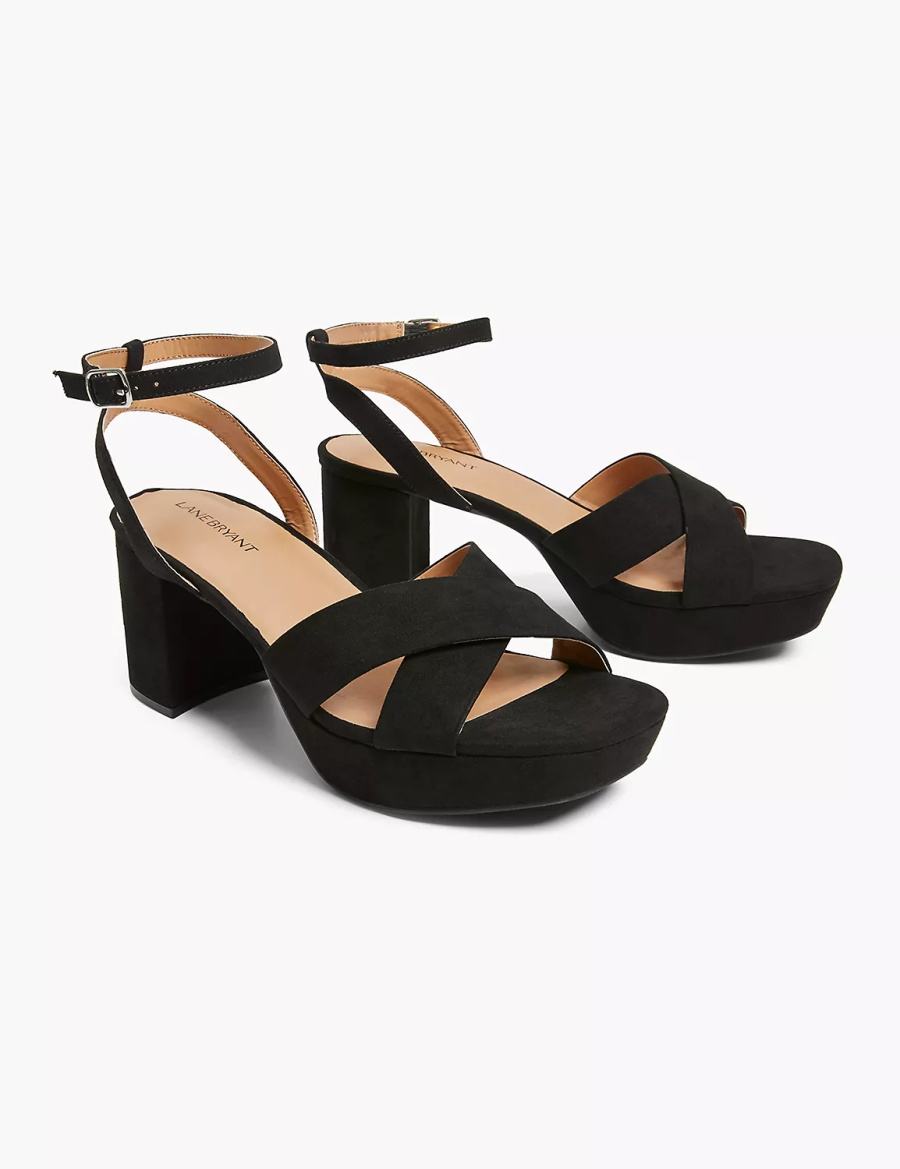 σανδαλια με τακουνι γυναικεια Lane Bryant Dream Cloud Platform Strappy Block Heel μαυρα | EUY3433PB