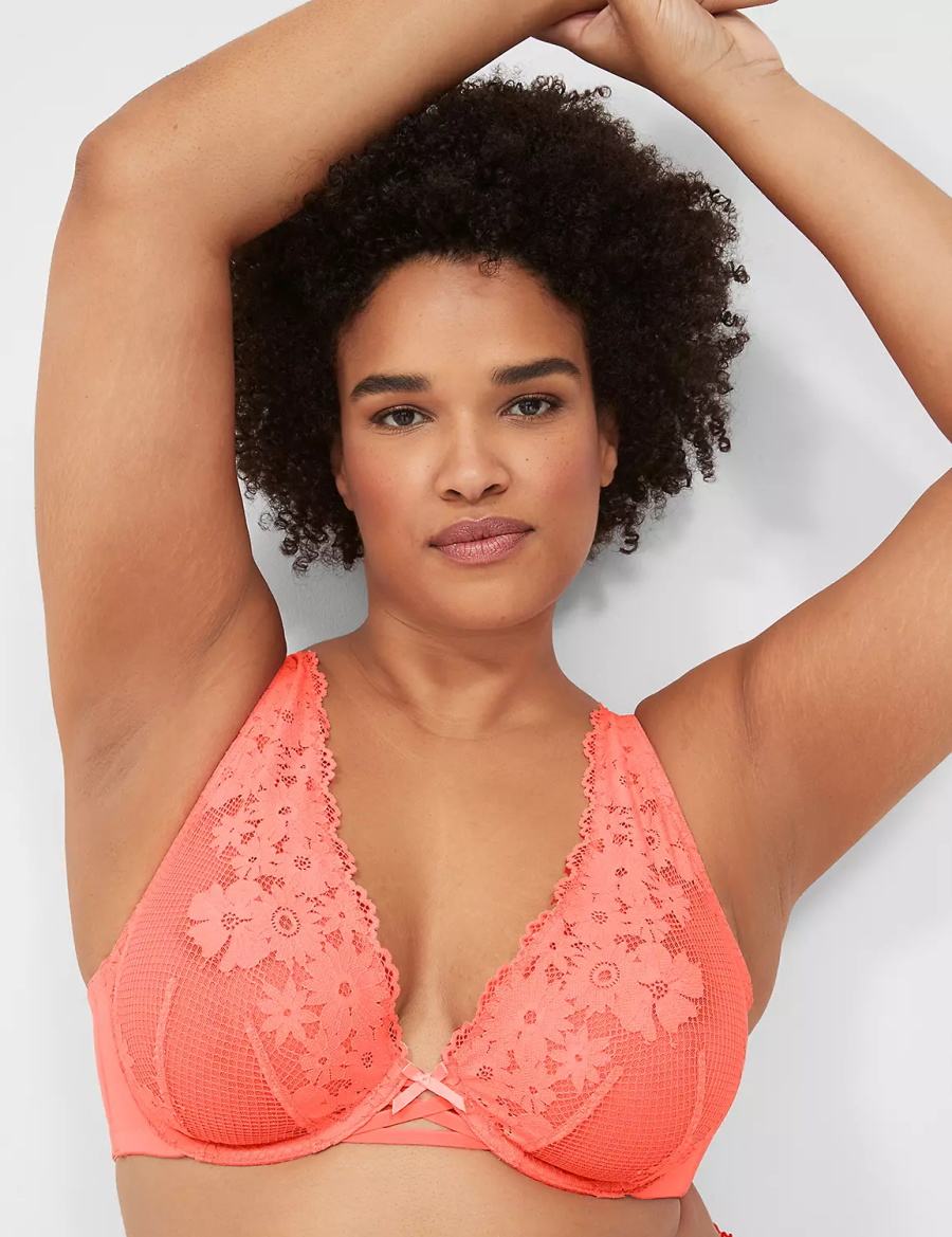 Σουτιέν Χωρίς Επένδυση γυναικεια Lane Bryant Fishnet Lace Plunge ροζ | OGP1851BO