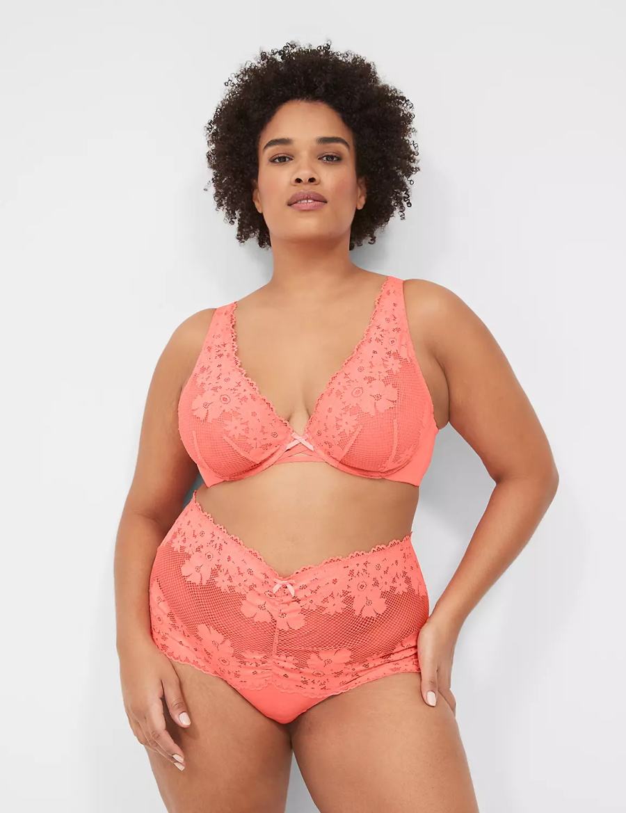 Σουτιέν Χωρίς Επένδυση γυναικεια Lane Bryant Fishnet Lace Plunge ροζ | OGP1851BO