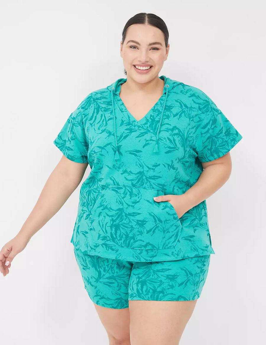 Φουτερ με Κουκουλα γυναικεια Lane Bryant LIVI Short-Sleeve French Terry τυρκουάζ | WHN9280TC