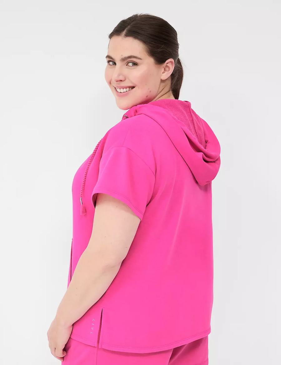 Φουτερ με Κουκουλα γυναικεια Lane Bryant LIVI Short-Sleeve French Terry ροζ | PSU1674SC