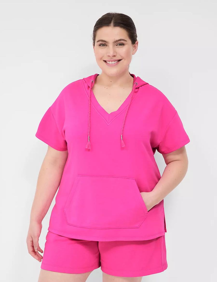 Φουτερ με Κουκουλα γυναικεια Lane Bryant LIVI Short-Sleeve French Terry ροζ | PSU1674SC