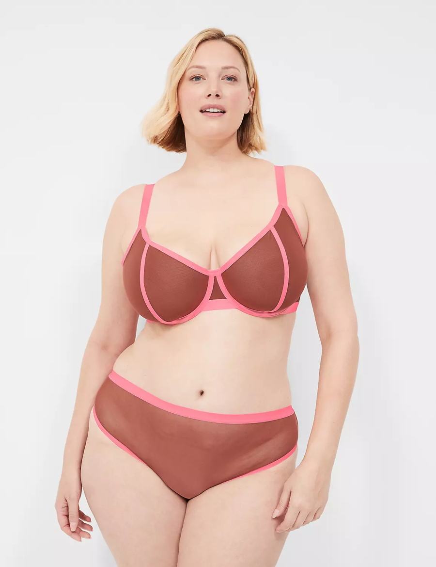 Σουτιέν Χωρίς Επένδυση γυναικεια Lane Bryant Mesh Demi ροζ μαυρα | BSR2016AU