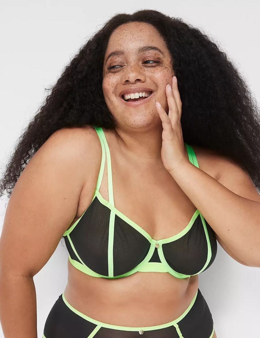 Σουτιέν Χωρίς Επένδυση γυναικεια Lane Bryant Mesh Strappy Demi μαυρα | DAB1862FH