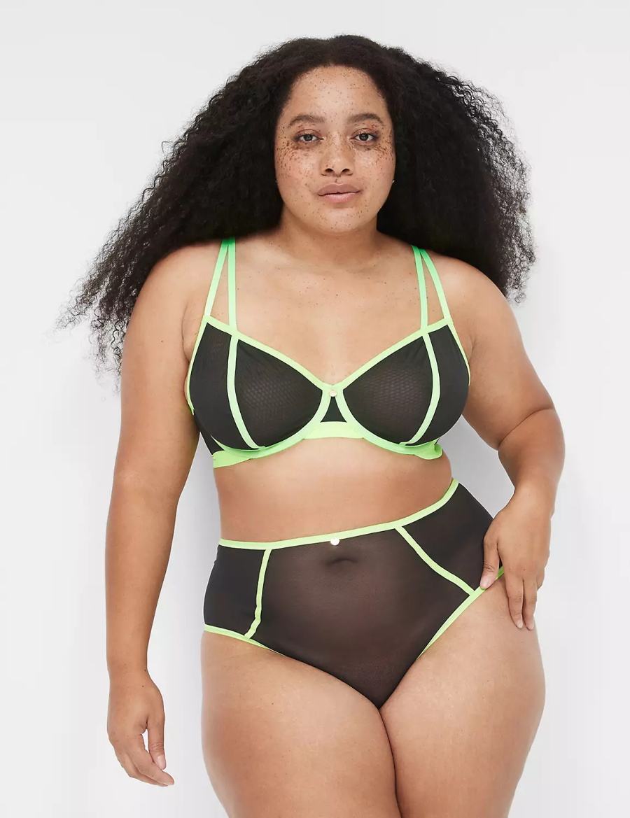 Σουτιέν Χωρίς Επένδυση γυναικεια Lane Bryant Mesh Strappy Demi μαυρα | DAB1862FH