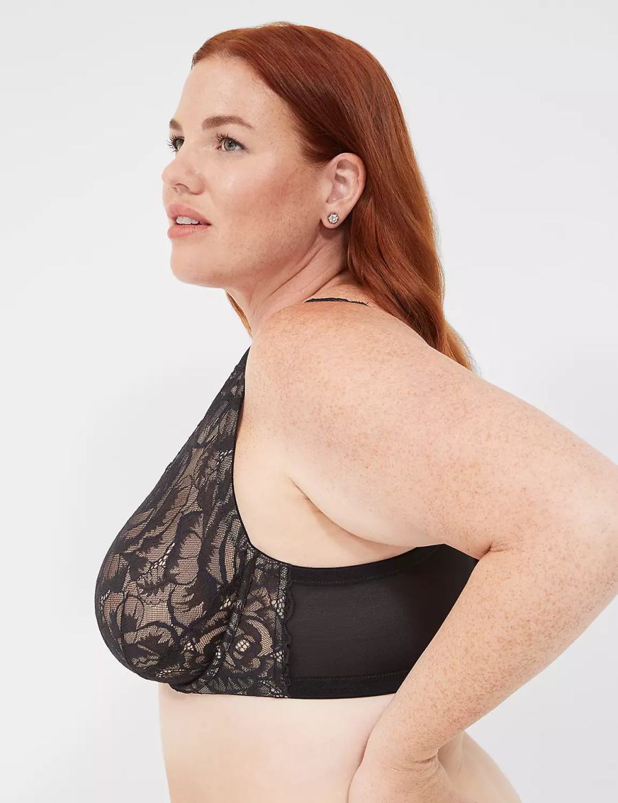 Σουτιέν Χωρίς Επένδυση γυναικεια Lane Bryant Plunge with Lace μαυρα | QUX7121ZQ