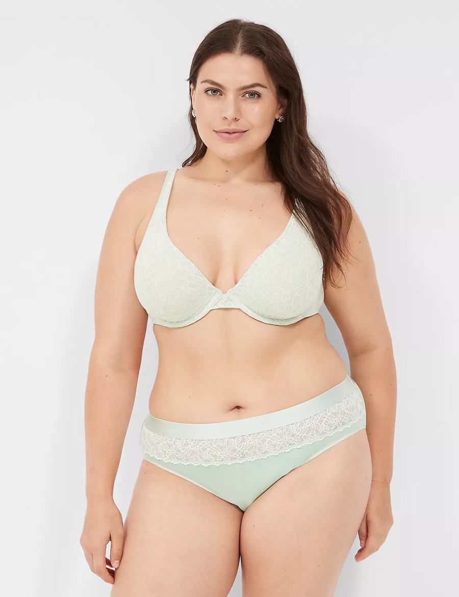 Σουτιέν Χωρίς Επένδυση γυναικεια Lane Bryant Plunge with Lace ανοιχτο πρασινο | ULY1438OV